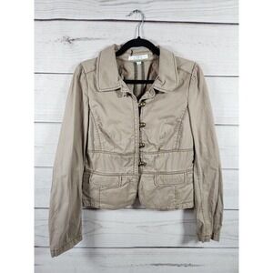 Ann Taylor Loft Women's Button Up Collared 100% Cotton khaki Short Jacket Size 8